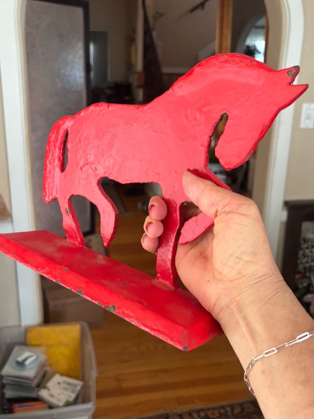 Vintage Red horse metal wrought iron gate or door holder